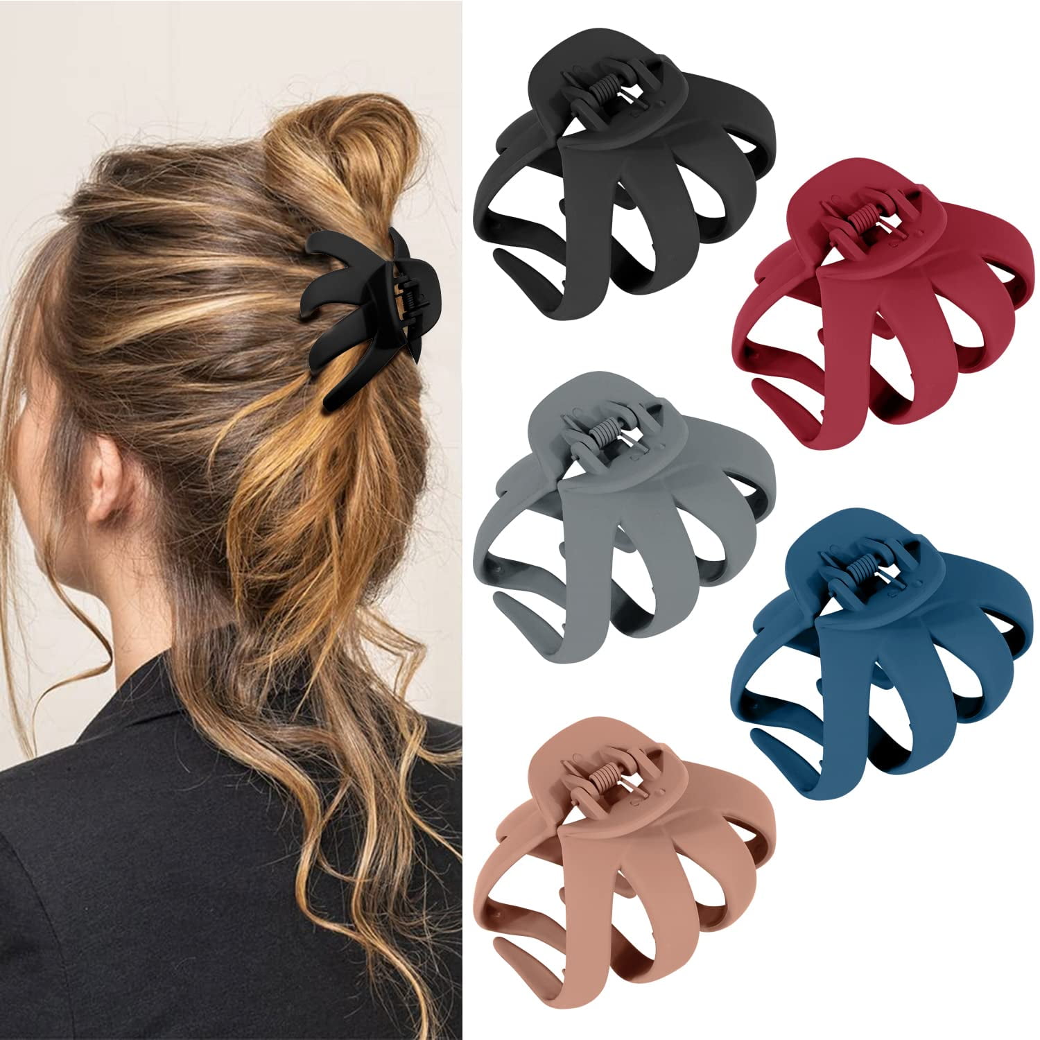 Pompotops 5 Pcs Big Hair Claw Clips for Women Girls 4.33 Inch Nonslip Matte  Strong Hold Hair Clip Hair Accessories 