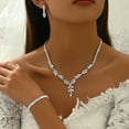 thumbnail image 2 of Faty-T Brishow Silver Wedding Jewelry Sets Rhinestone Leaf Necklace and Earings with Bracelet Formal Costume Jewerly for Women and Brides, 2 of 5
