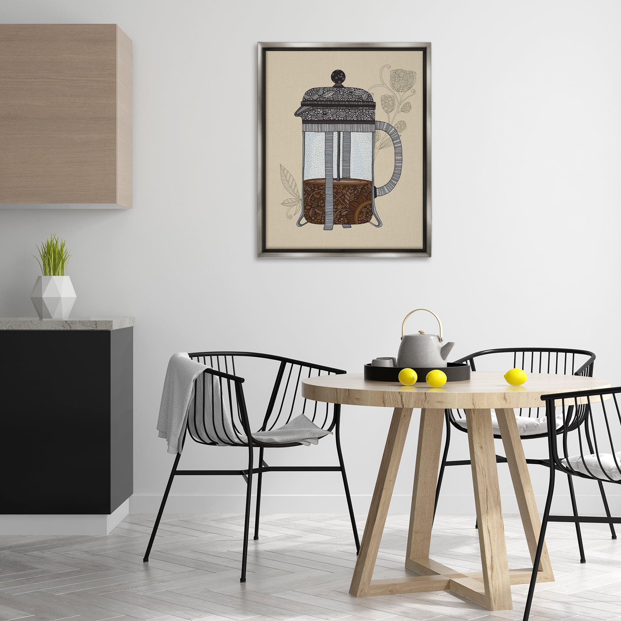 Stupell Industries French Press Coffee Food & Beverage Painting Gray Floater Framed Art Print Wall Art, 25 x 31