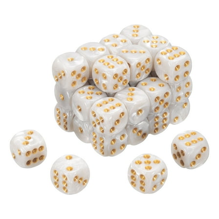 48 Pack 6 Sided Colored Standard Dice, Acrylic D6 Mini Polyhedral Pearl Pattern Game Dice Set for Table Games or Math Learning, White/Gold Point