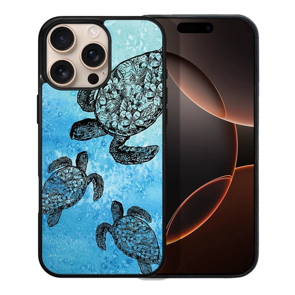 WIRESTER Shockproof Soft Rubber Cover Case for Apple iPhone 16 Pro Max 6.9" 2024, Ocean Sea Turtles