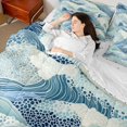 thumbnail image 3 of Castle Fairy Textured Bubble Wave Full Size Bedding Sets 7 Pieces,Abstract Curly Ocean Repeat Full Size Bed in a Bag,Sage Navy,Reversible, 3 of 7