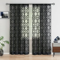 Junvictex Black Lace Sheer Curtains Rod Pocket for Living Room Geometric Sets Moroccan Window Treatment 52"Wx63"L,2 Panels