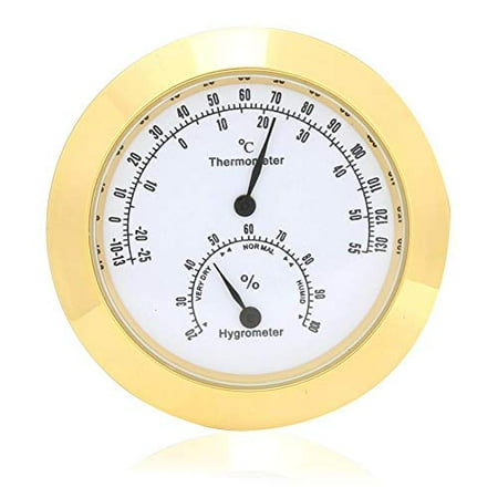 

Tbest Guitar Analog Hygrometer Round Alloy Digital Thermometer Hygrometer Humidity Temperature Meter for Violin Guitar Case for Indoor and Outdoor(Gold)
