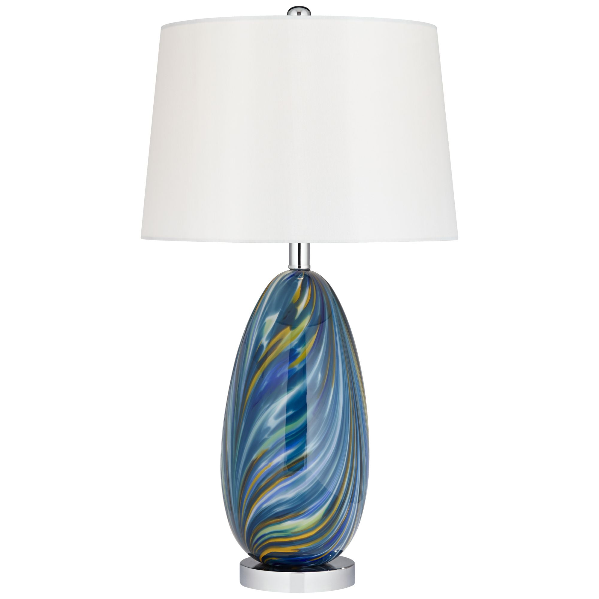 Possini Euro Design Pablo Modern Table Lamp 27" Tall Blue Art Glass White Tapered Drum Shade for Bedroom Living Room Bedside Nightstand Office Family