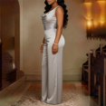 thumbnail image 6 of YWMJI Elegant Jumpsuit for Women Satin Cowl Neck Sleeveless Overalls Plus Size Trendy High Waiste Belted Wide Leg Pants Elegant Party Evening formal Wear Jumpsuit Shiny Going Out Rompers Silver S, 6 of 9
