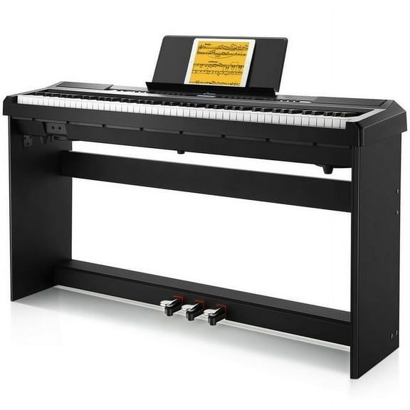 Donner DEP-20 Beginner Digital Piano 88 Key Full Size Weighted Keyboard, Portable Electric Piano with Furniture Stand, 3-Pedal Unit, Black