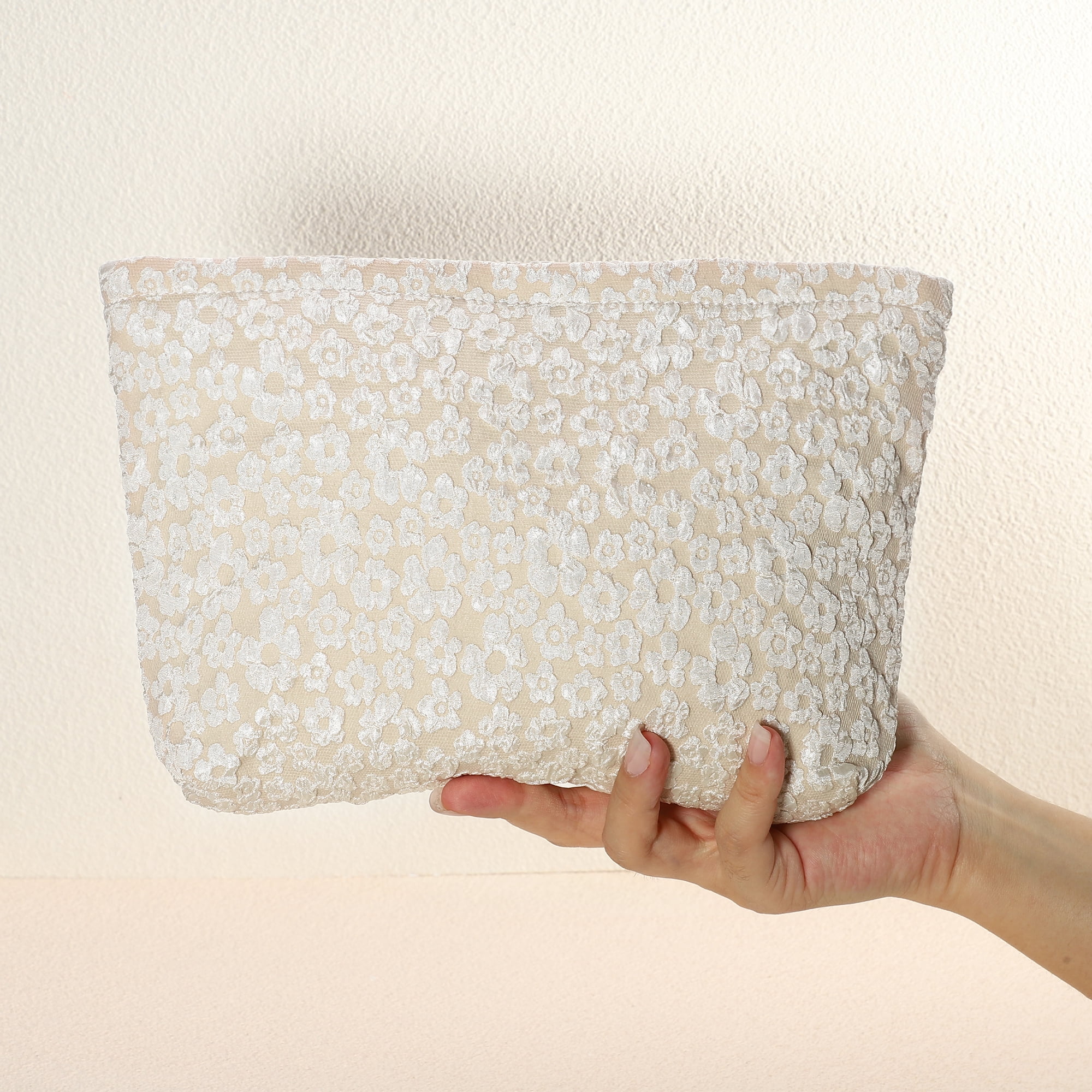 Unique Bargains Flower Cosmetic Bags Canvas Large Capacity Makeup Pouch Lipsticks Beige