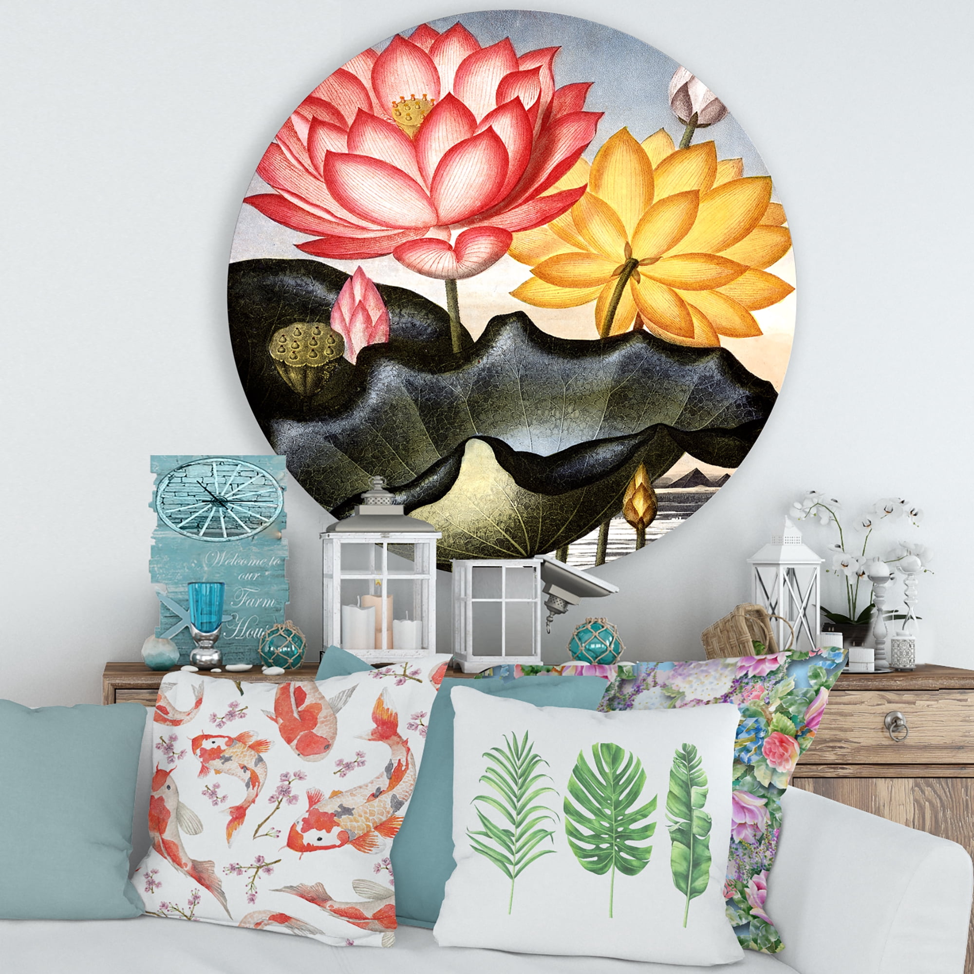 Designart 'Ancient Flowers II' Traditional Circle Metal Wall Art 29x29 - Disc of 29
