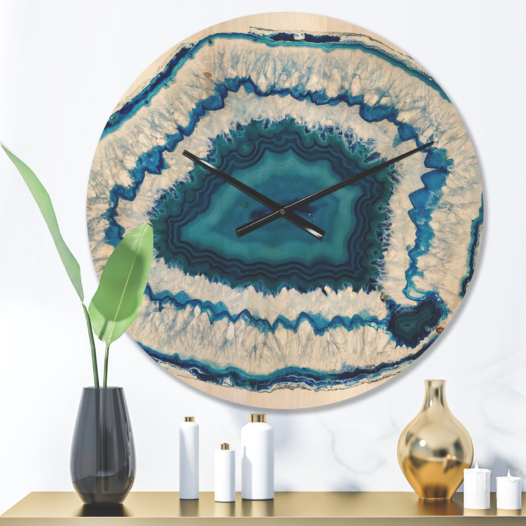 Designart 'Blue and White Agate Crystal' Modern Wood Wall Clock