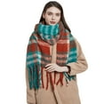 thumbnail image 5 of Prolriy Scarf for Women Thermal Scarf Fall Winter Scarf Classic Tassel Plaid Scarf Warm Soft Chunky Large Blanket Wrap Shawl Scarves 1 Pack Warm Scarf Womens Scarf Orange, 5 of 9