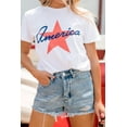 thumbnail image 2 of Women's White America Star Shape Print O Neck Loose Fit T-Shirt - [ZhiHiMeRi] | (US 18-20)2XL, 2 of 8