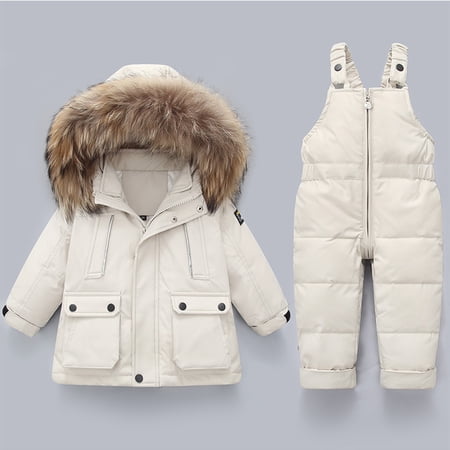 Hicidod Toddler Snow Suit Fashion Solid Down Snow Pant And Puffer Jacket Bib Hooded Waterproof Winter Snowboarding Kids Ski Suit