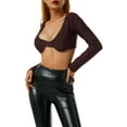 thumbnail image 4 of Gzhioc Women Crop Tops, Solid Color Low Cut Long Sleeve T-shirt Showing Belly Button Clubwear, 4 of 9