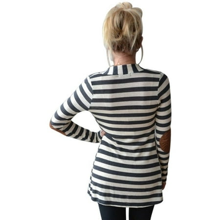 Cotton Cardigan Jacket - Women Winter Long Sleeve Casual Stripe Pattern Lady Cotton Coat Cardigan