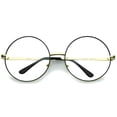 thumbnail image 2 of zeroUV Unisex Oversize Metal Frame Slim Temple Clear Lens Round Eyeglasses 60mm (Black-Gold / Clear) - 60mm, 2 of 5
