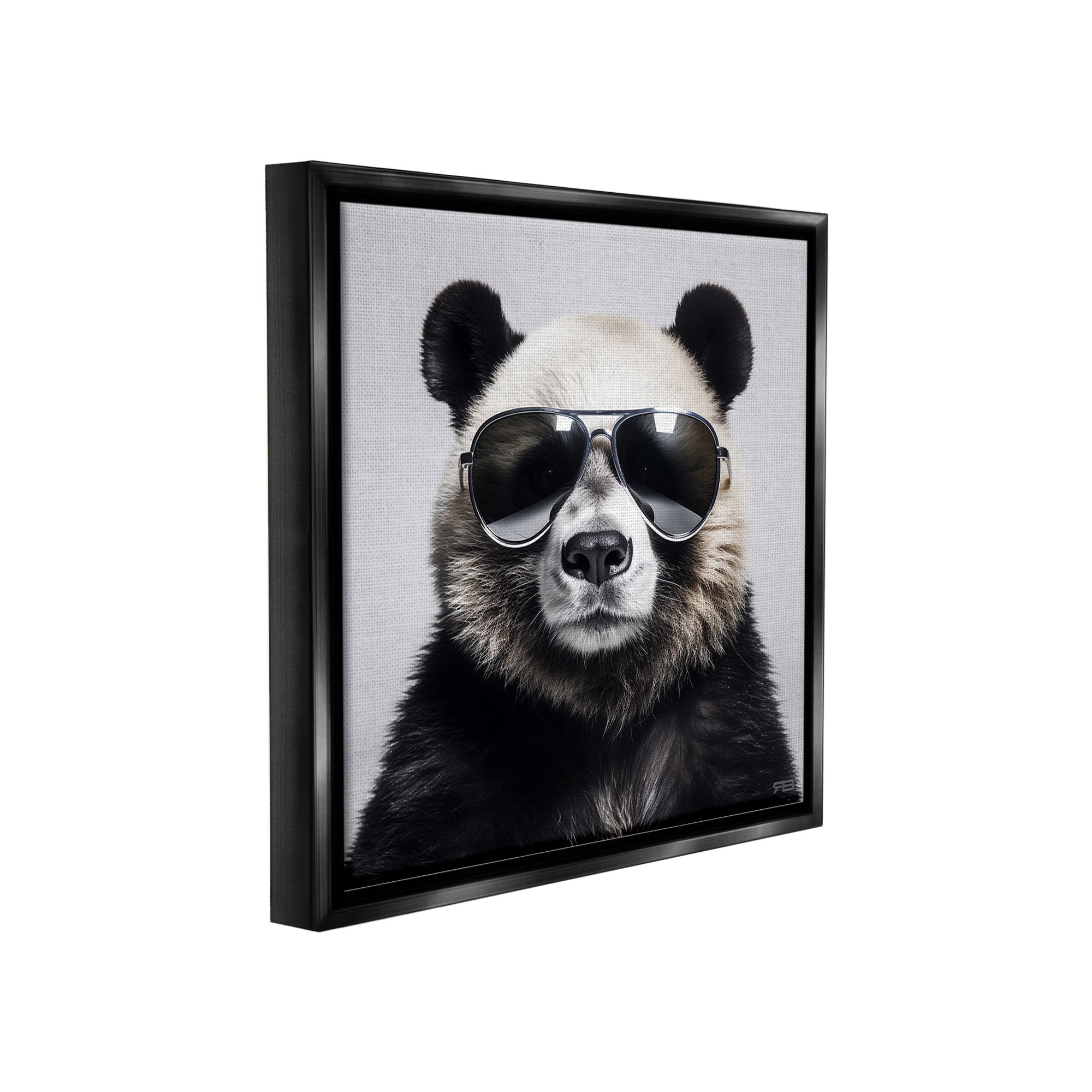 Stupell Industries Trendy Panda in Glasses Animals & Insects Painting Black Floater Framed Canvas Art Print Wall Art, 25 x 25