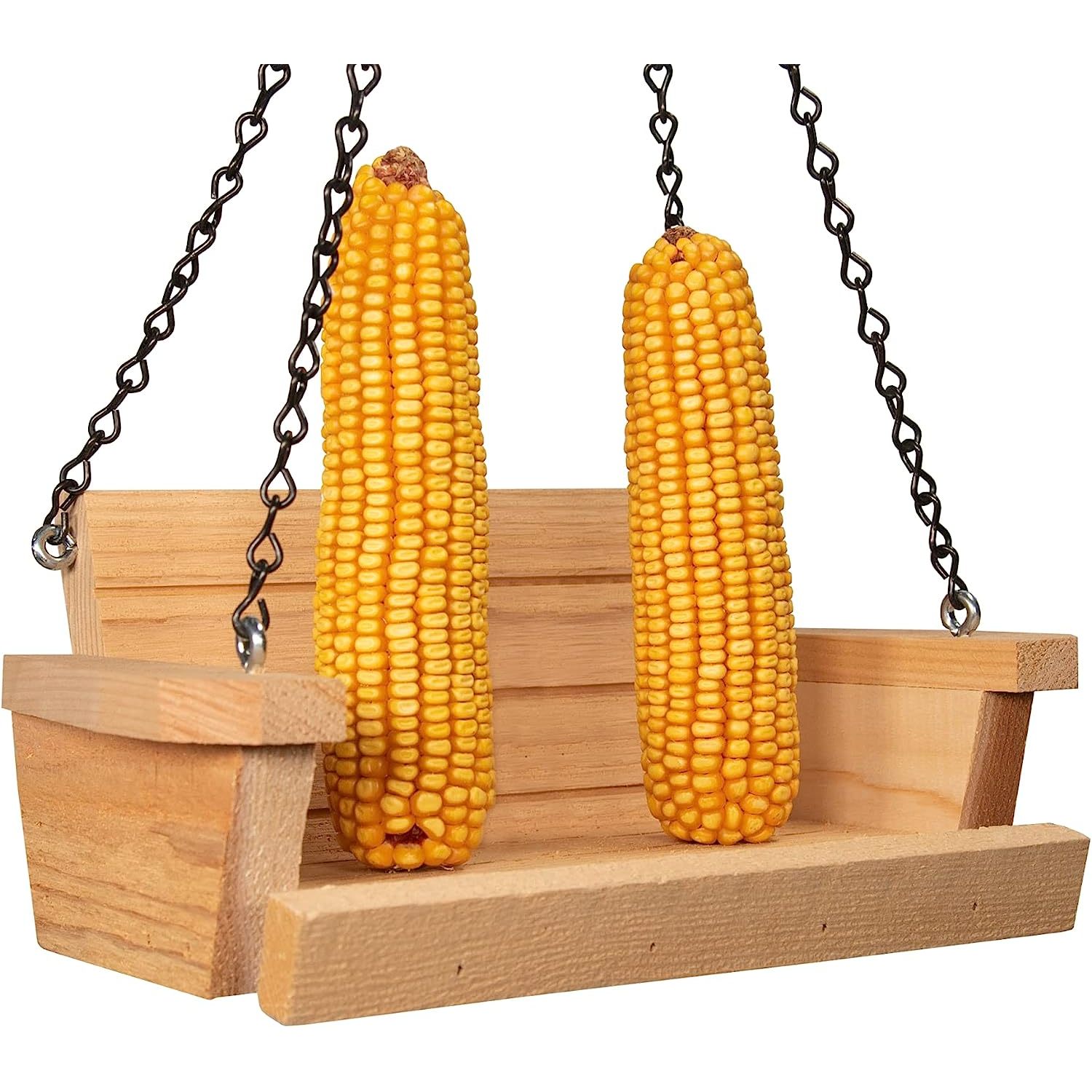 Dexusay Cedar Squirrel Swing Corn Cob Feeder Holds 2 Ears of Corn Squirrel Feeder, Squirrel