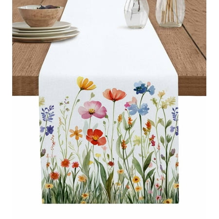 

Table Runner Dresser Scarf 13 x 36 Inch Wildflower Floral Watercolor Flower Spring Botanical Rustic Table Runners Non-Slip Heat Kitchen Dining Table Decor for Indoor Outdoor Home Party Decoration