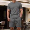 thumbnail image 6 of ShomPort Nightwear for Mens Knit Ribbed Solid Color Short Sleeve Crewneck Tees Drawstring Pants Comfort Pajamas Daily Loungewear Set, 6 of 8