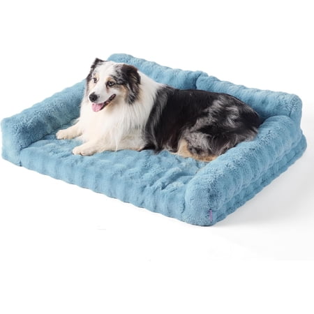 Lesure Orthopedic Dog Beds for Extra Large Dogs, Cute Waterproof Dog Couch with Supportive Egg Foam, Washable Dog Chair with Fluffy Faux Fur Bubble Cover, Non-Slip Bottom Dog Sofa Bed, Cerulean
