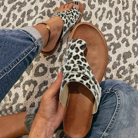

Krdevn Slippers Casual Toe Wedges Women s Sandals Leopard Ring Fashion Shoes Leather Women s Slipper -Multicolor 38