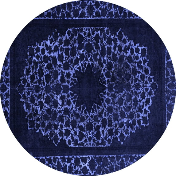 Ahgly Company Indoor Round Abstract Blue Modern Area Rugs, 7' Round