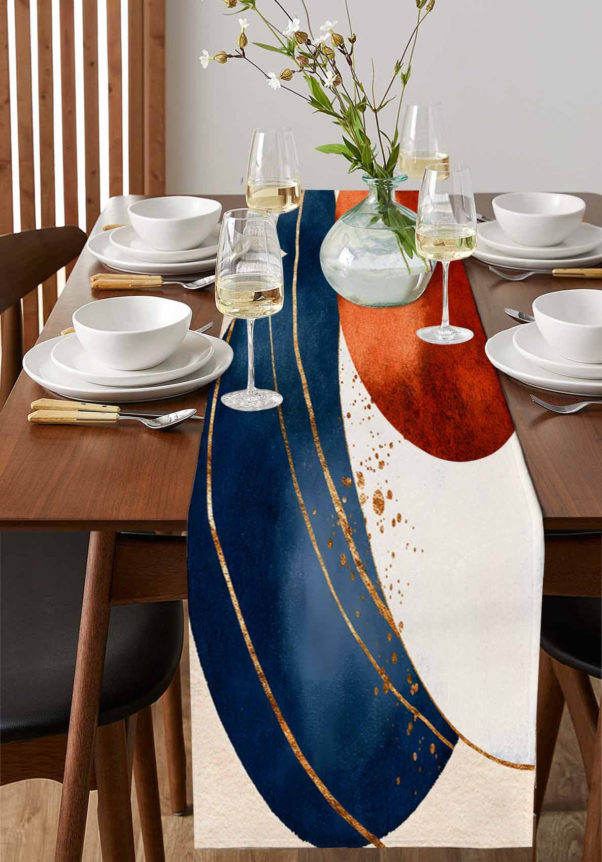 Navy Blue Burnt Orange Table Runner Modern Boho Art Geometric Tablerunners 16 x 72 Inch, Table Decorations Tabletop Scarf for Summer Gathering Holiday Farmhouse Kitchen Dining Decor