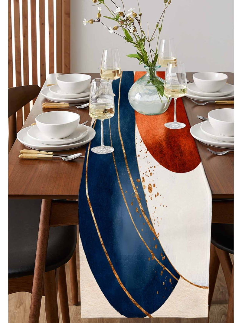 Hokiten Table Runners 72 Inches Long Dress Scarves, Navy Blue Burnt Orange Farmhouse Kitchen/Dining Table Runner, Coffee Tablerunners, Modern Boho Art Geometric 18x72 Inch