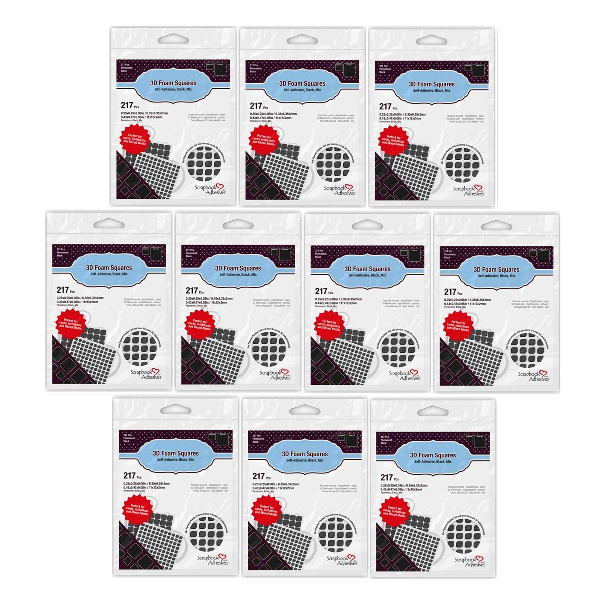 3D Permanent Double-Sided Foam Squares in Black, 10 Pack