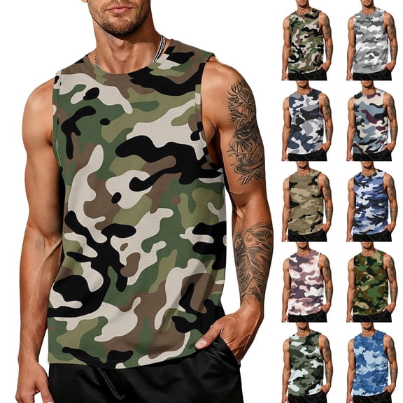 Trgacdwlo S-5XL Big and Tall Camo Mens Tank Tops Lightweight Breathable Sleeveless Shirt Men Plus Size Gym Muscle Athletic Shirts
