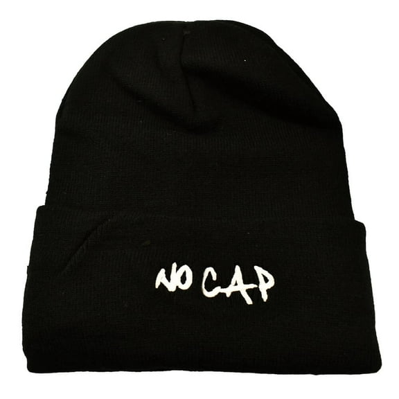 No Cap Embroidered Beanie, Black, One Size