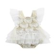 thumbnail image 2 of Newborn Girls Romper Sleeveless Square Neck Fish Scale Flower Embroidery Lace Ruffles Jumpsuit, 2 of 9