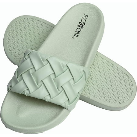 

Roxoni Faux Leather Slides Trendy Slides for Women Superior Comfort & Unmatched Luxury Stylish Braided Strap Pattern Durable Faux Leather Classic Colors Green