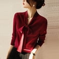 thumbnail image 4 of Suéteres elegantes con cuello en V y cordones para mujer, moda Otoño Invierno, blusas de punto de manga larga de color liso y sencillas, 4 of 5