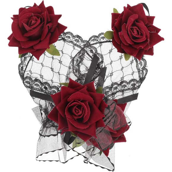 HUGFEGWE 2pcs Rose Gloves Black Ruffle Skirt Moira Rose Costume Day of The Dead Dress Sequin Trim Girls Glove Wedding Decor Sequin Design Glove Hand Wrist Flower Bride Sleeves Jewelry UA824-1050