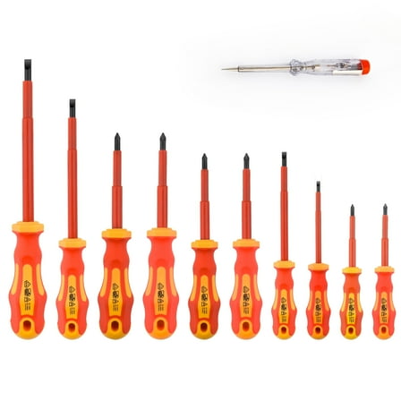 Gunpla 11 Pieces VDE Insulated Screwdriver Set, 1000V with Black Tip Magnetic, TPR Handle and Screwdriver Tester for Electrician Repair