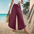 thumbnail image 5 of New Arrivals! Kilaqueen Pants for Women Casual Loose Fitness Beach Vacation Lounge Pants High Waist Wide Leg Pants Ruffle Hem Flowy Yoga Pants, 5 of 9