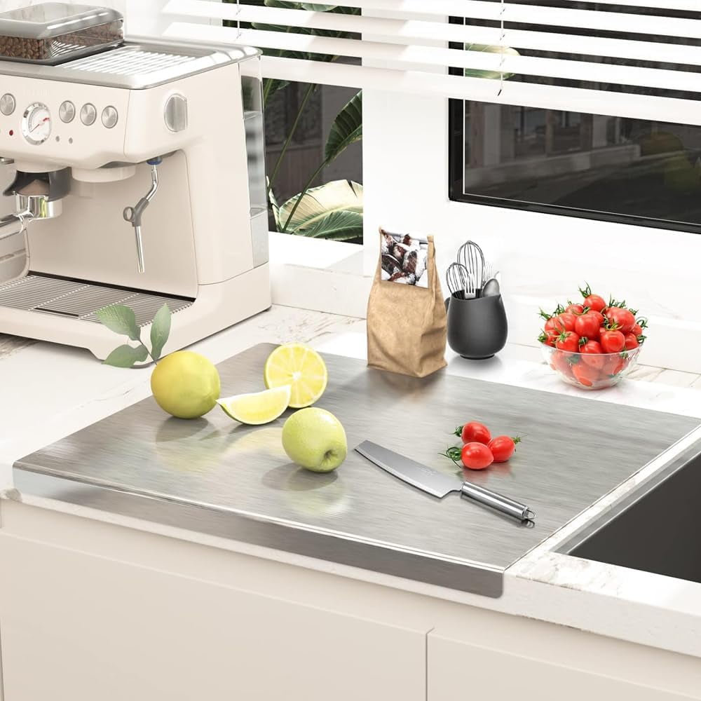 Stainless Steel Cutting Board for Kitchen Counter 304 Stainless Steel Cutting Plate Lipped Stainless Steel Cutting Board for Cutting Vegetables, Fruits, Meat,Bread