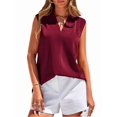 thumbnail image 3 of Tank Top for Women 2026 Summer Satin V Neck Pleated Sleeveless Blouses Casual Business Outfits Wine Red XL, 3 of 9