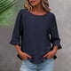 thumbnail image 1 of TaTaai Women's Casual Washed Wrinkle Solid Color Crew Neck 3/4 Sleeve Tops Soft Comfortable Fashion Pullover Blouses Versatile for Daily Home Office Gift, 1 of 5