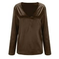 thumbnail image 4 of Women's Summer Tops Dressy Casual Satin Shirt Soft Top Solid Color Temperament Casual Silky V Neck Shirts Button Down Shirts Dressy Blouses Tops, 4 of 8