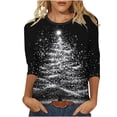 thumbnail image 1 of Lcziwo Hauts pour Femmes à Manches 3/4 Col Rond Chemises de Noël des Fêtes Blouses Amples à Imprimé Arbre de Noël T-Shirts Décontractés Mode Automne 2025 Blanc,m, 1 of 5