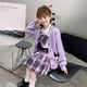 thumbnail image 1 of Kuromi Cinnamoroll 3Pcs Girls' Jk Plaid Skirt Set Anime Sanrioes Y2K Cardigan Pleated Skirt Kids Spring Autumn College Style Set, 1 of 5