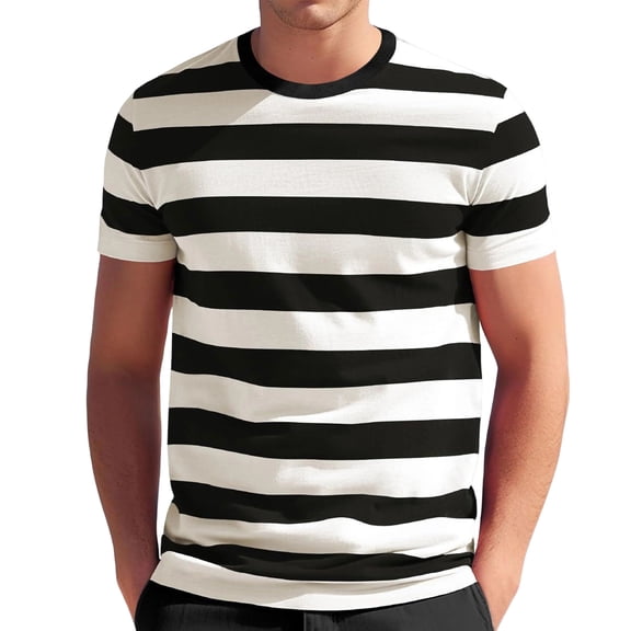 LWavelet Striped Men's Short Sleeve T-Shirt Relaxed Fit Great for Casual Outings and Daily Style Black M