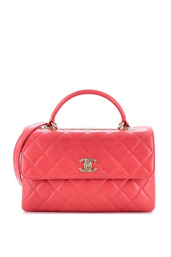 Pre-Owned Trendy CC Top Handle Bag Quilted Lambskin Medium By Rebag