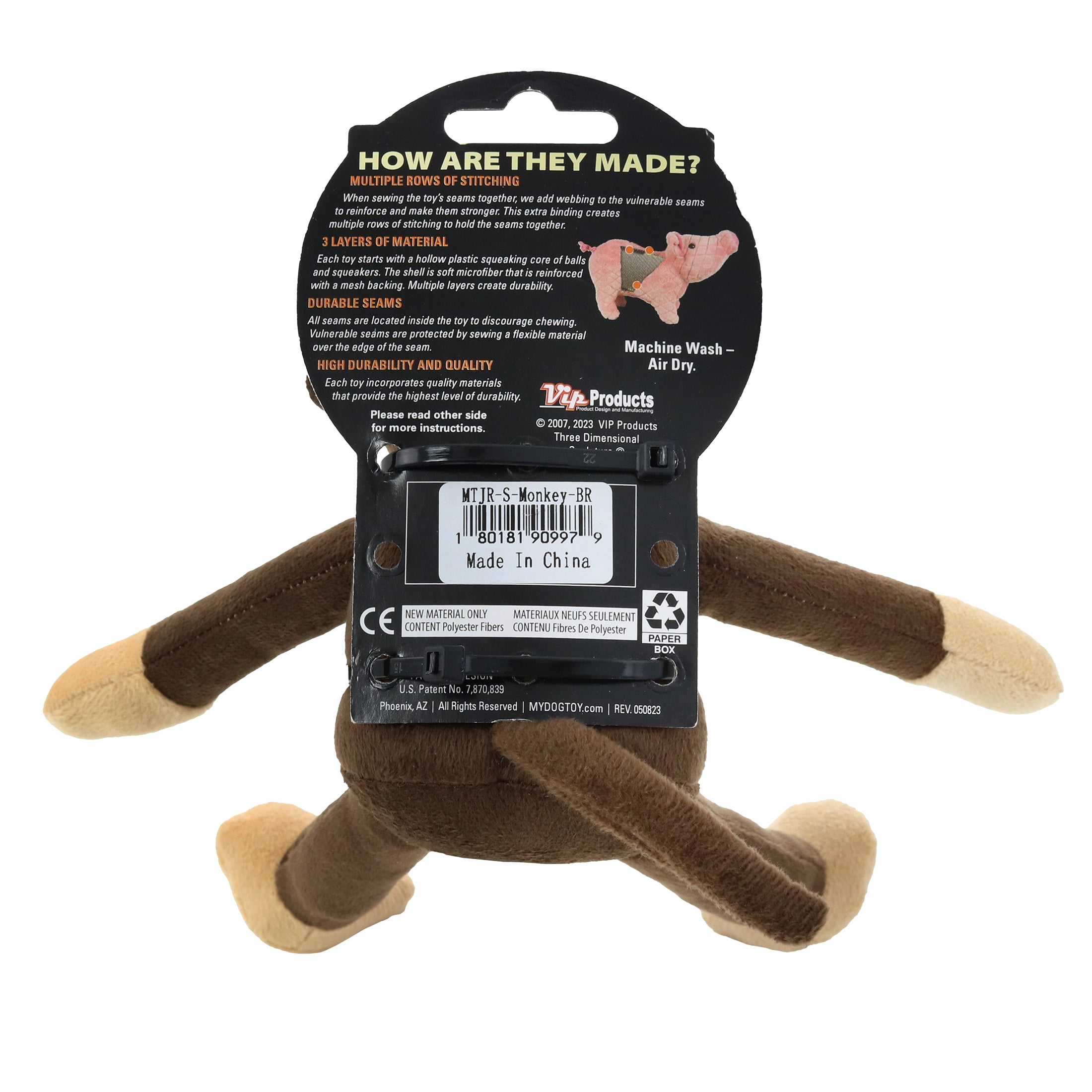 Mighty Jr Safari Monkey Brown Durable Plush Squeaky Dog Toy, 2 Pack