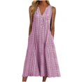 thumbnail image 3 of CNKOO Nouvelles Robes Décontractées Femmes Mode Décontractée Sans Manches Col Boutonné Rayé Imprimé Poche Robe Maxi Robes Femmes Été, 3 of 6