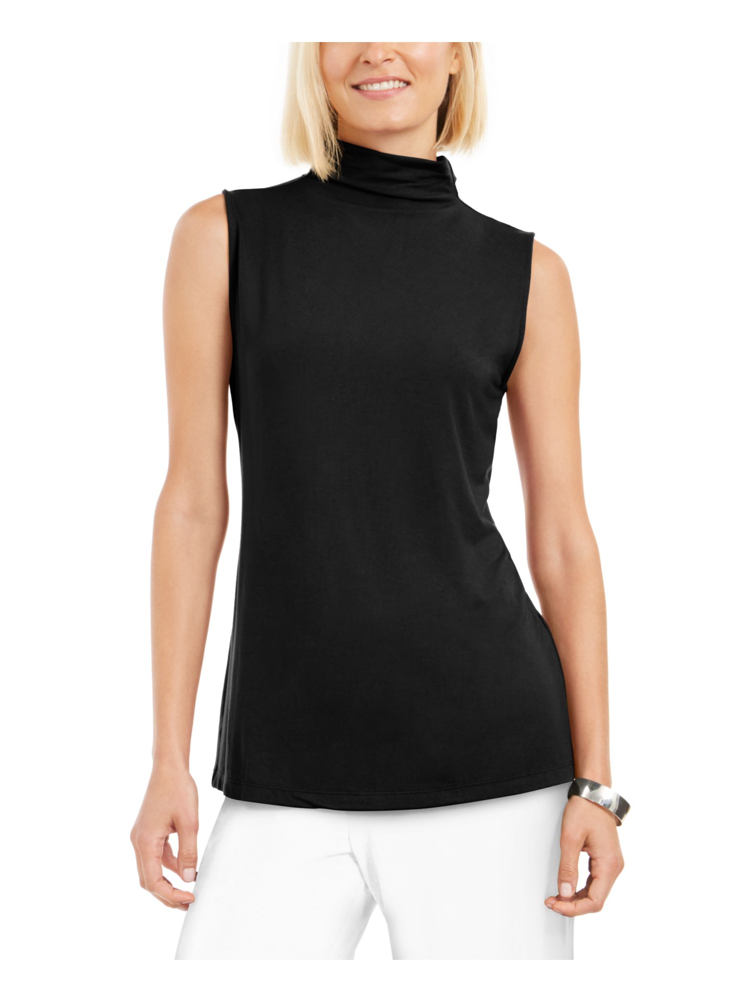 Alfani Womens Tank Mock-Neck Top Black 