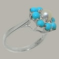 thumbnail image 3 of LBG British Made Solid 10k White Gold Cultured Pearl & Turquoise Womens Anniversary Ring - 33 size options - Size 12, 3 of 6